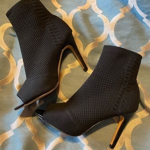 Black Express Peep Toe Sock Bootie, size 7